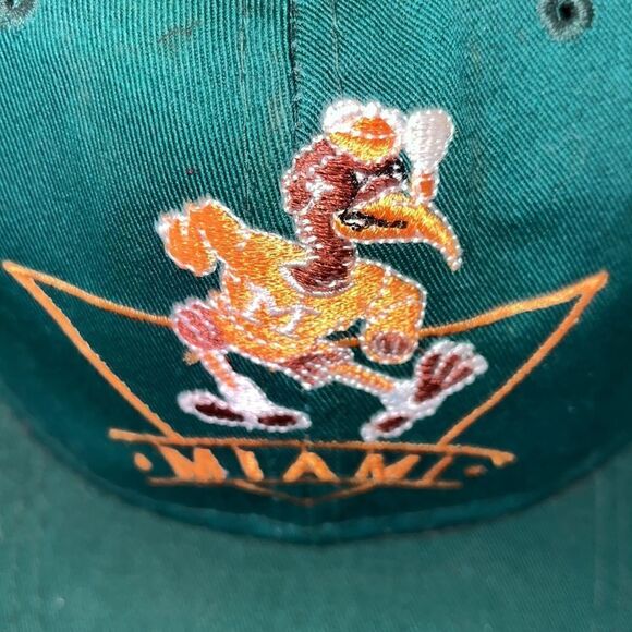 Miami Hurricanes vintage Green Sebastian The Ibis U baseball Snapback cap hat - Picture 2 of 5